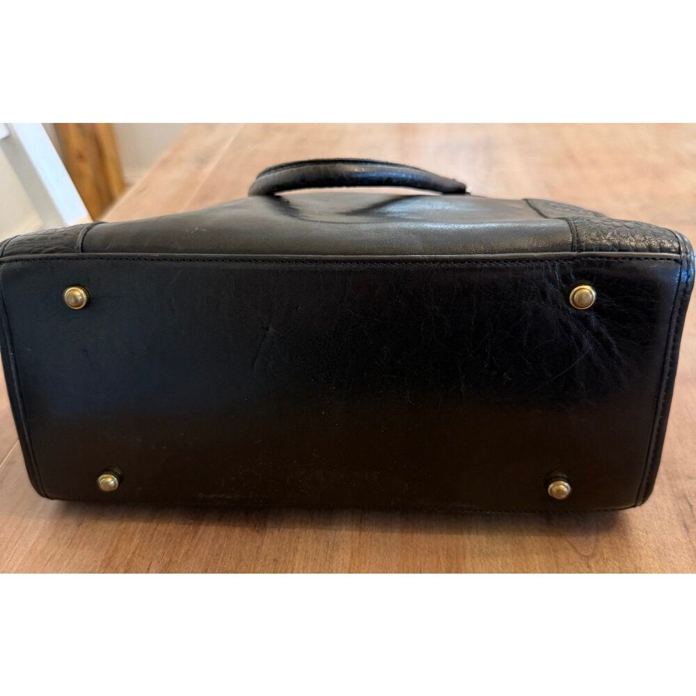 Vintage Brahmin Black Leather Croc Detail Square Top Handle Bag - Picture 6 of 11